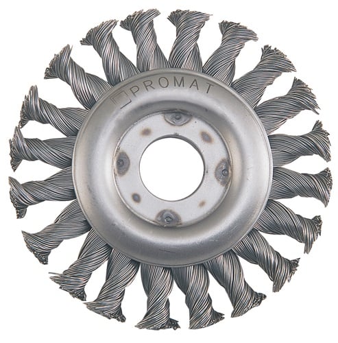 Promat Ronde staaldraadborstel | d. 125 mm draaddikte 0,5 mm | RVS-draad 12 mm | 12500 min-¹ - 4000841208 4000841208