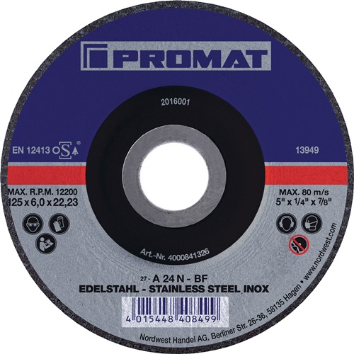 Promat/Tecwerk Afbraamschijf | INOX | D125xS6mm | gebogen RVS | gat 22,23 mm - 4000841326 afbeelding 1