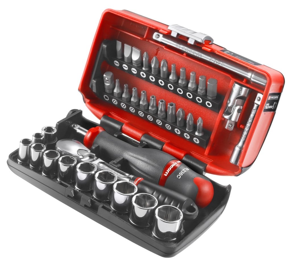 Facom compacte 1/4" doppenset 6-kant met ratel met stofdichte kop - RL.NANO1