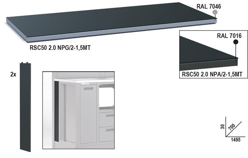 Beta Rsc50 Npa/2 Werkblad Inox | 1,5 mt - 050001124