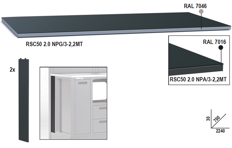 Beta Rsc50 Npa/3 Werkblad Inox | 2,2 mt - 050001132