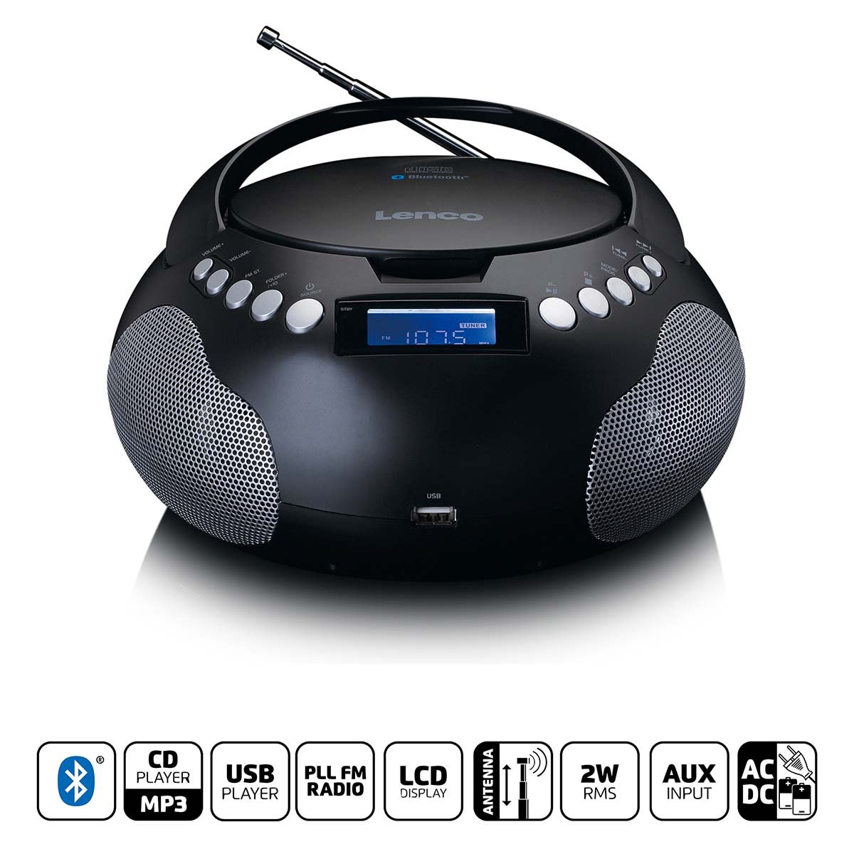 Lenco Draagbare radio CD/MP3 met USB en Bluetooth Zwart - SCD-331BK
