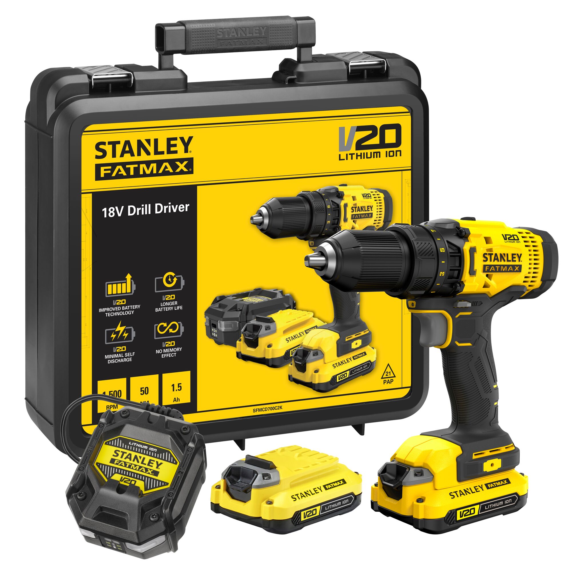 Stanley Powertools Stanley FATMAX SFMCD700C2K 20V MAX* 13mm DD | 2 x 1.5Ah KB SFMCD700C2K-QW