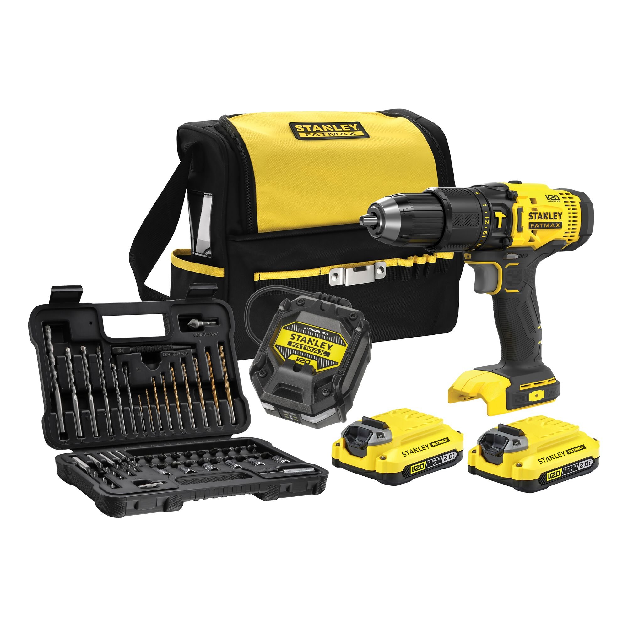 Stanley Powertools Stanley FATMAX SFMCD711DSA V20 18V 2.0Ah Schroefklopboormachine Met 2 Accu&apos;s en 50-Delige Accessoireset in Softbag SFMCD711DSA-QW