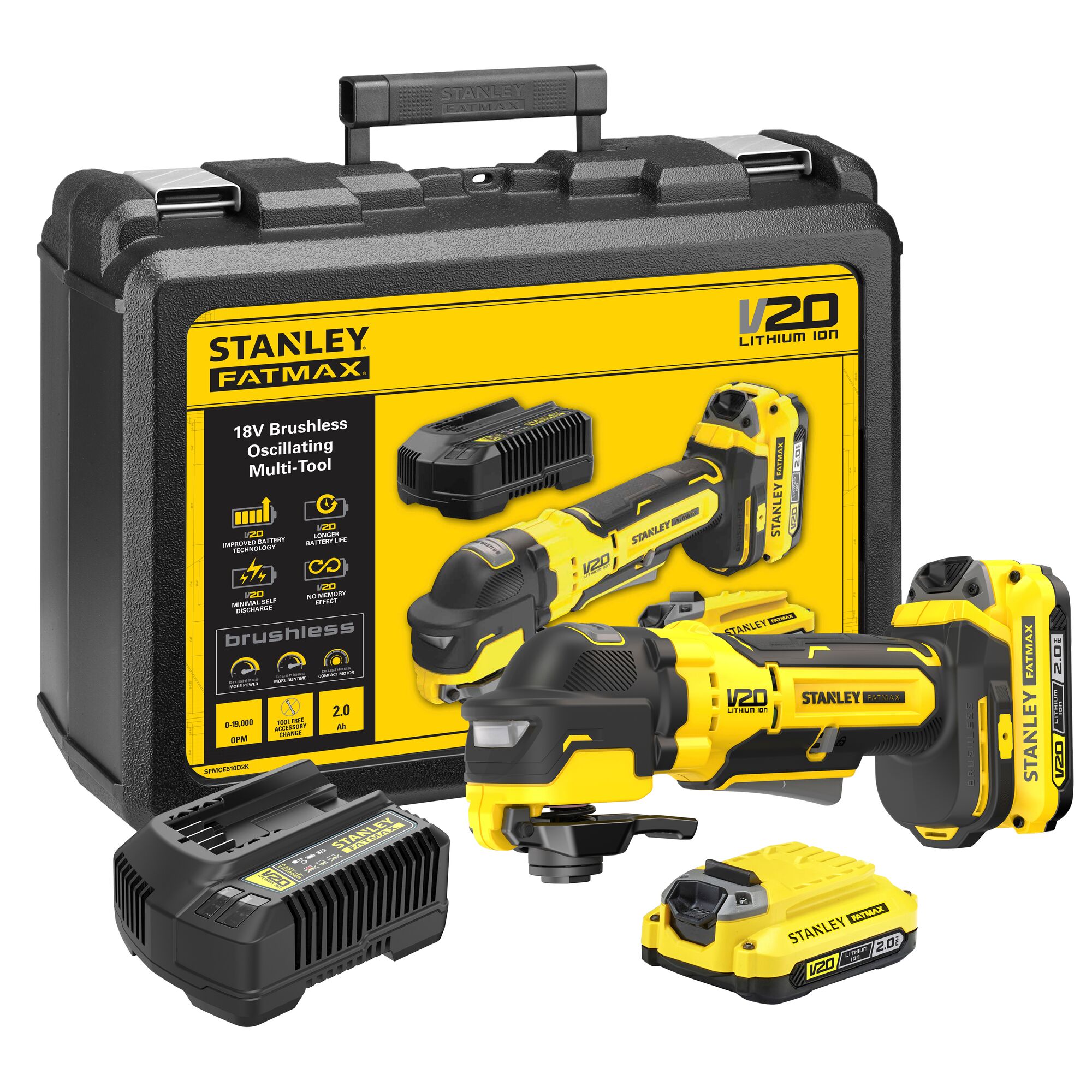 Stanley Powertools Stanley FATMAX SFMCE510D2K 18V 2x2.0Ah Brushless Accu Multitool | In Koffer SFMCE510D2K-QW