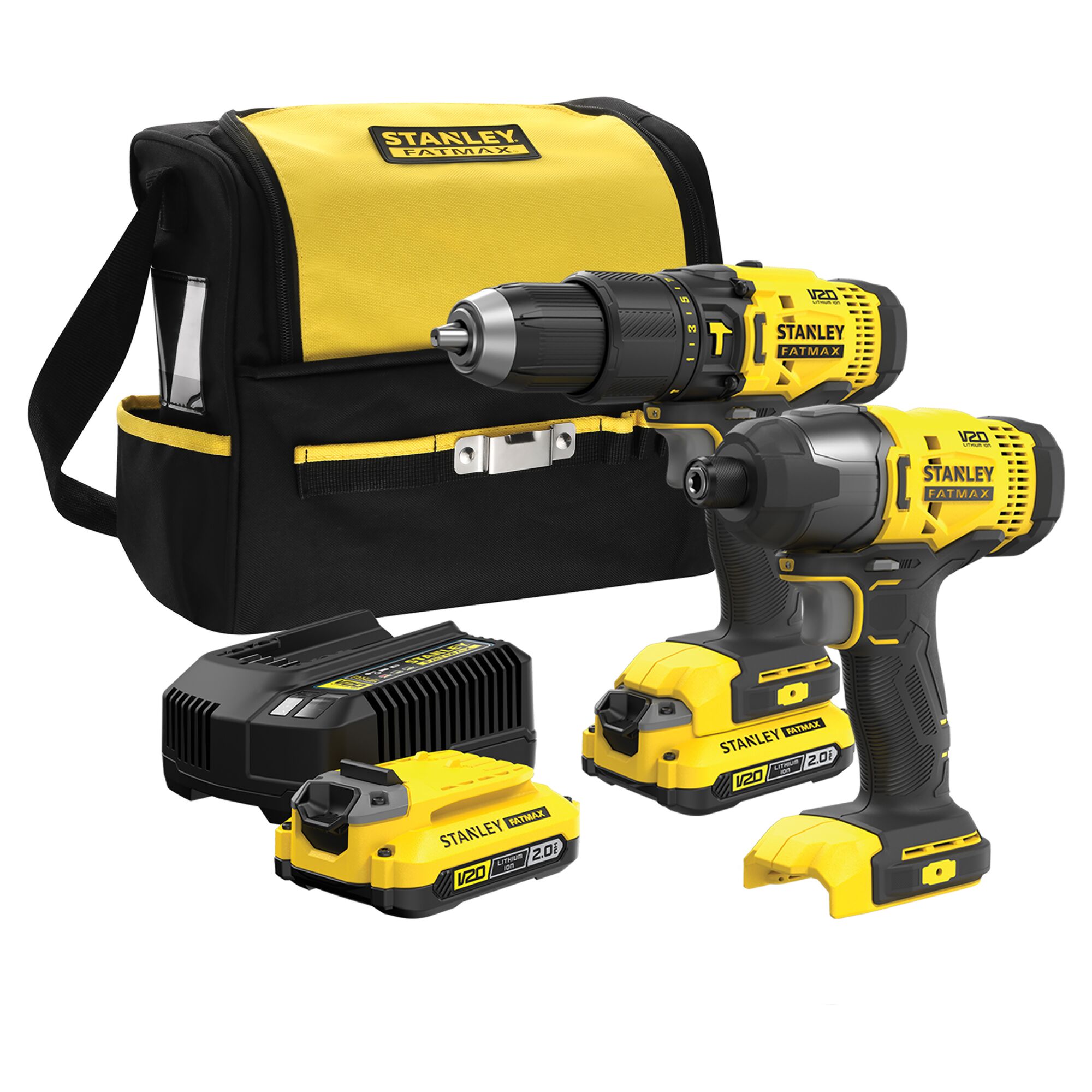 Stanley Powertools Stanley FATMAX SFMCK461D2S V20 Combo Kit | 18V Accu Schroefklopboormachine + Accu Slagschroevendraaier | 2 Accu&apos;s + Lader | In Softbag