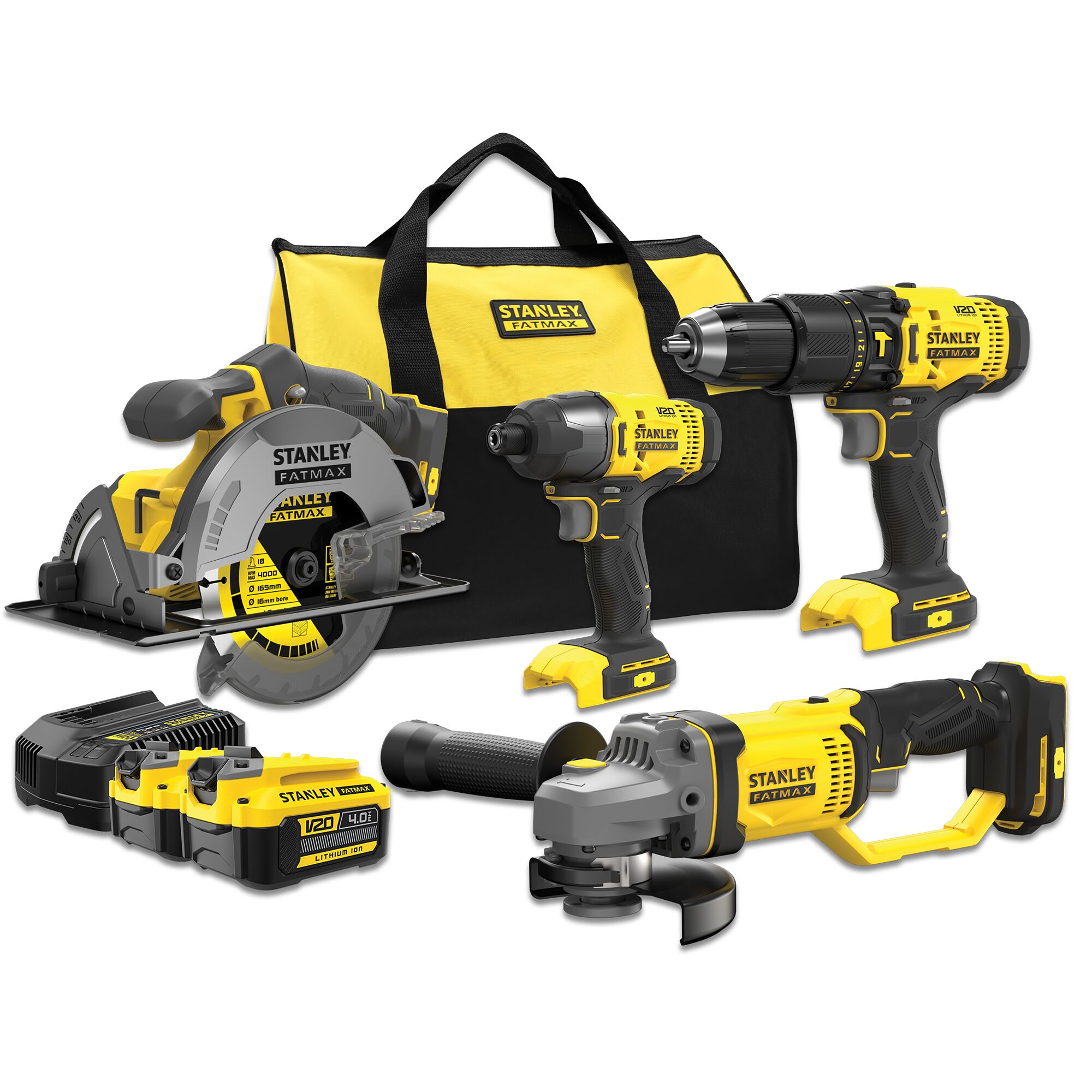 Stanley Powertools Stanley FATMAX SFMCK469M2 V20 Combi Kit | Accu Schroefklopboormachine + Accu Cirkelzaag + Accu Haakse Slijper | 2x 4.0Ah Accu&apos;s | 1x Lader | In