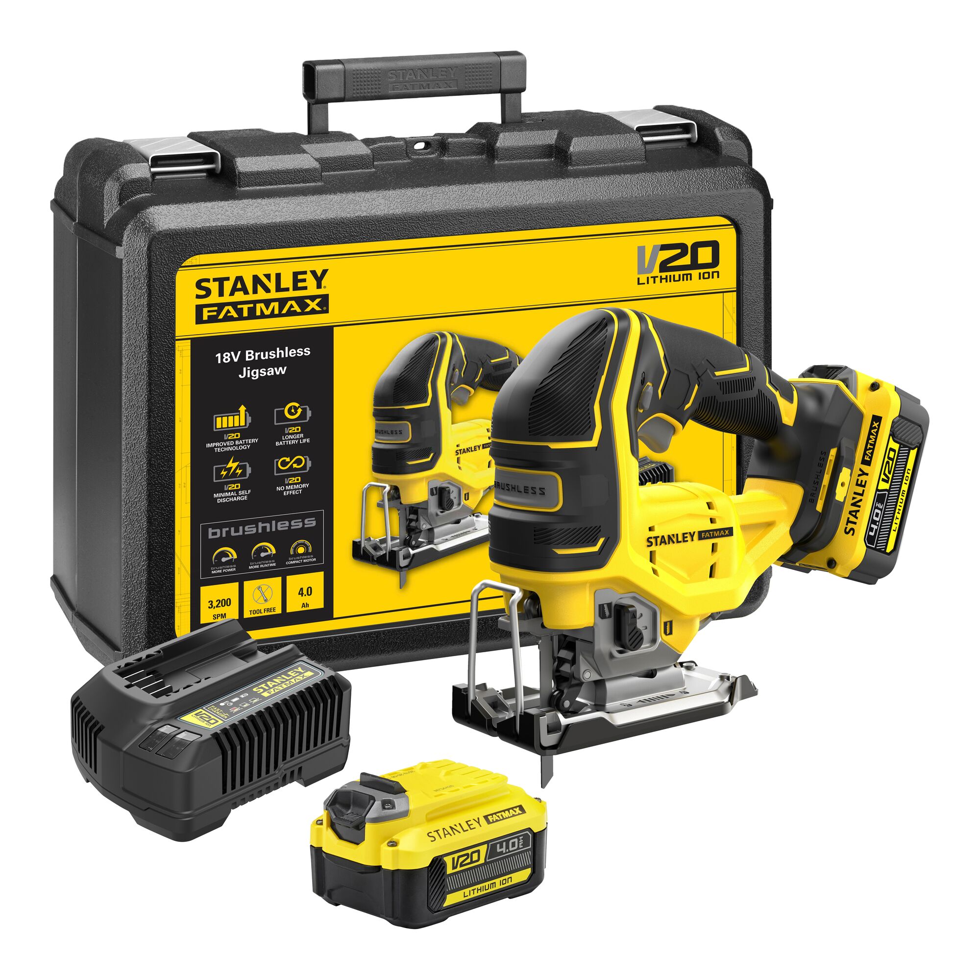 Stanley Powertools Stanley FATMAX SFMCS650M2K 18V Brushless Accu Decoupeerzaag | 2x4.0Ah Accu&apos;s + Lader | In Koffer SFMCS650M2K-QW