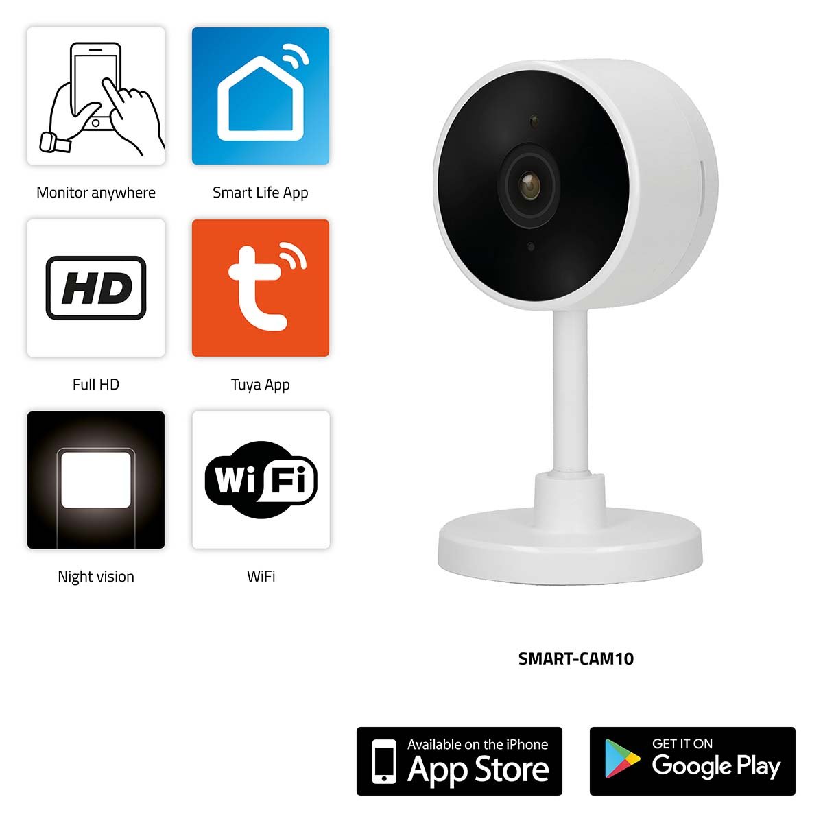 Alecto SMART-CAM10 Smart Wi-Fi camera IP-camera geschikt voor domotica SMART-CAM10