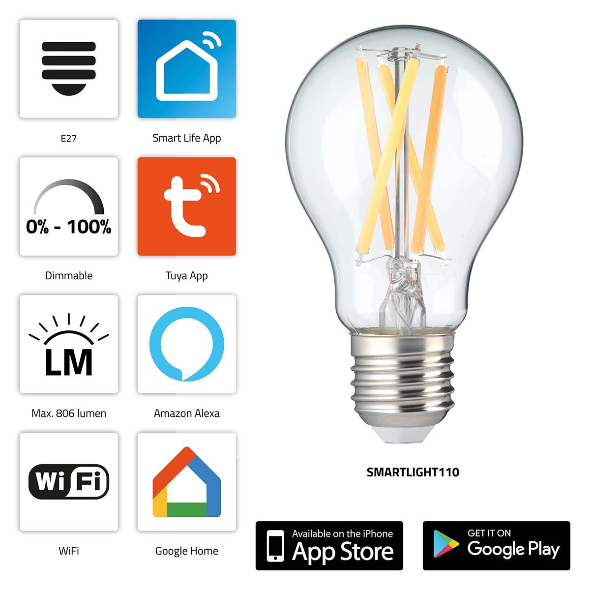 Alecto SMARTLIGHT110 Slimme filament LED-lamp met Wi-Fi SMARTLIGHT110