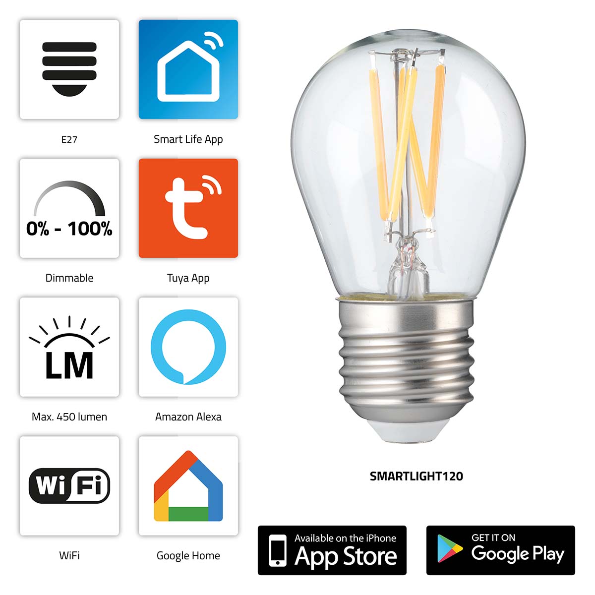 Alecto SMARTLIGHT120 Slimme filament LED-lamp met Wi-Fi SMARTLIGHT120