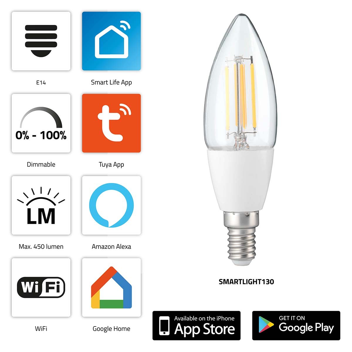 Alecto SMARTLIGHT130 Slimme filament LED-lamp met Wi-Fi SMARTLIGHT130