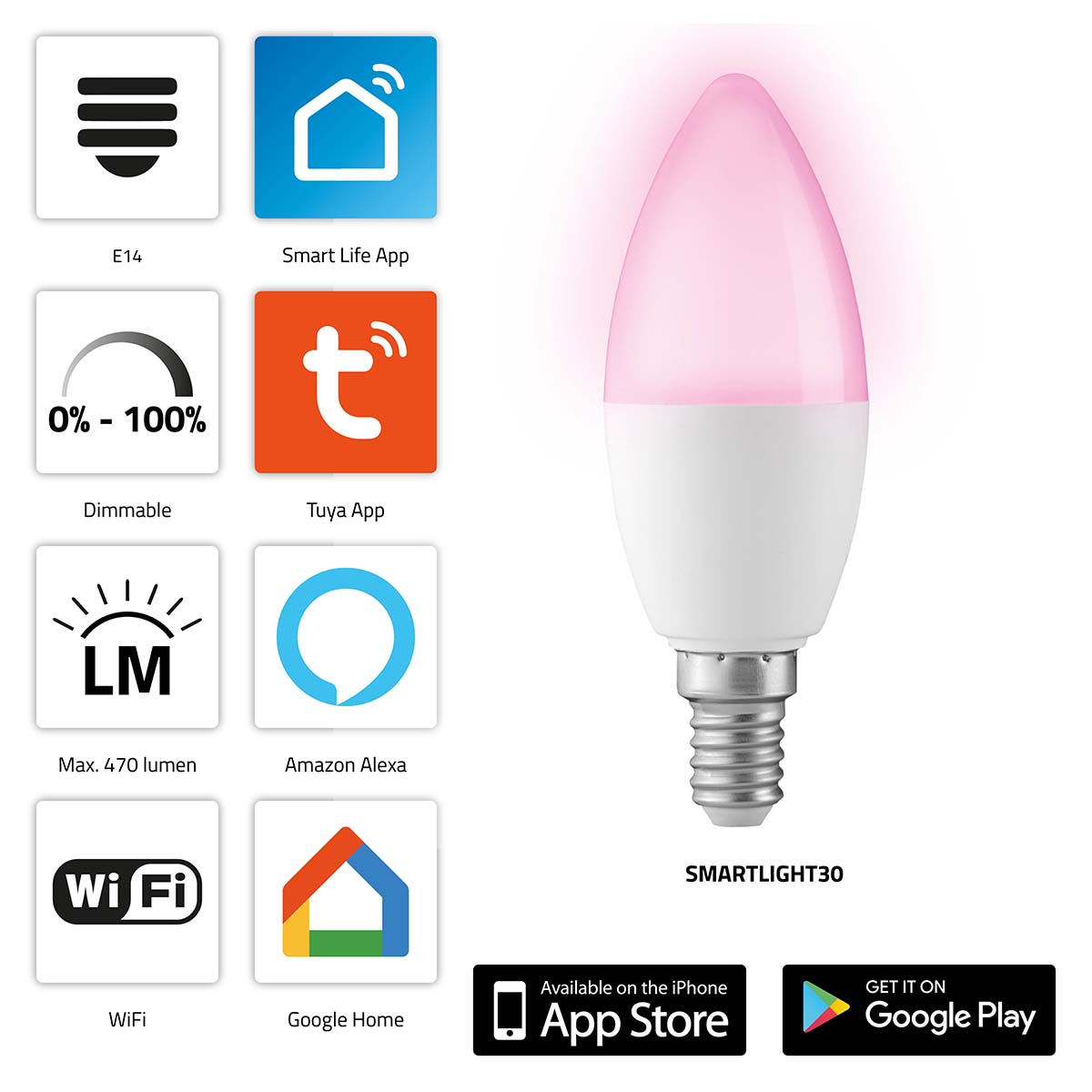 Alecto SMARTLIGHT30 Smart LED-kleurenlamp met Wi-Fi - SMARTLIGHT30