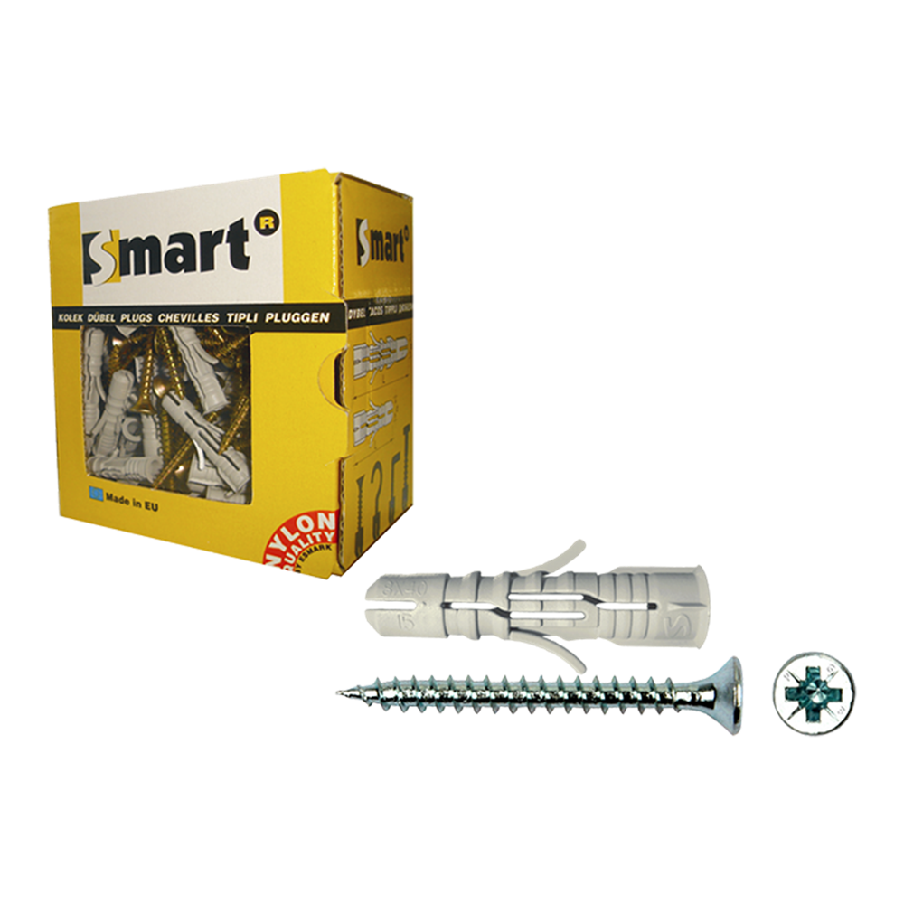 pgb-Europe SMART | plug nylon grijs +schroef VK Ø 6x60 | 25 st SM0PUSN0110060060E