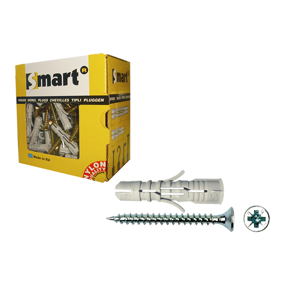 pgb-Europe SMART | plug nylon grijs +schroef VK Ø 5x60 | 50 st SM0PUSN0108050060E