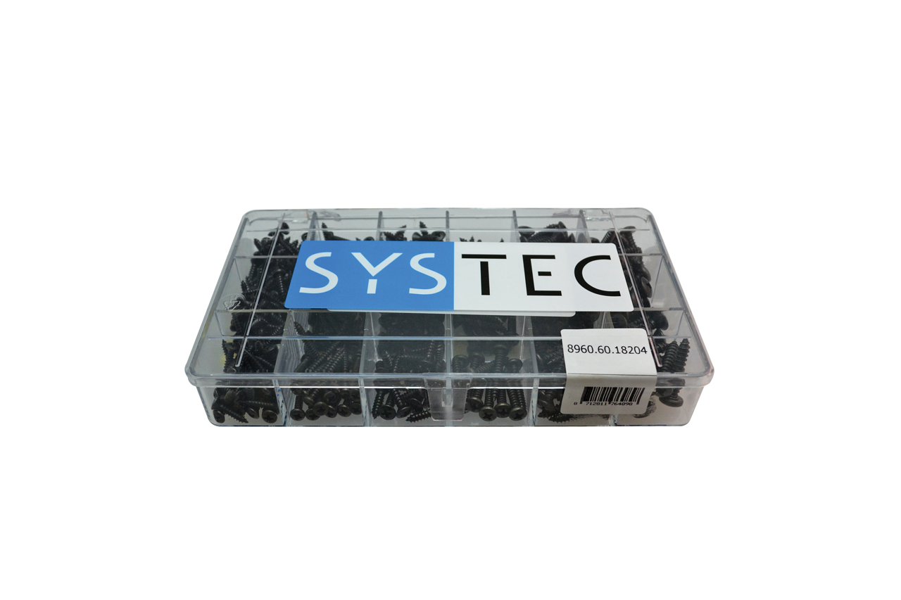 Systec Assortimentsdoos 18-Vaks Plaatschroef Gezwart Din7981 & 7983 - 8960.60.18204