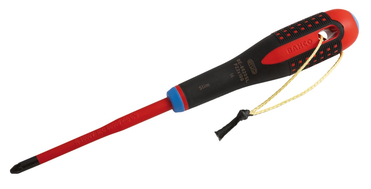 Bahco Schroevendraaier ERGO™ | met Kevlar-koord | VDE | driecomponentengreep | zeskantkling | Pozidriv | PZ2 x 100 mm TAH TAHBE-8820SL