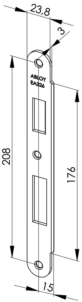 ABLOY EA326 Abloy sluitplaat voor stompe deuren | korte lip | 232x27x3mm | voor Abloy sloten DR 1/2/3/4. - 10037890