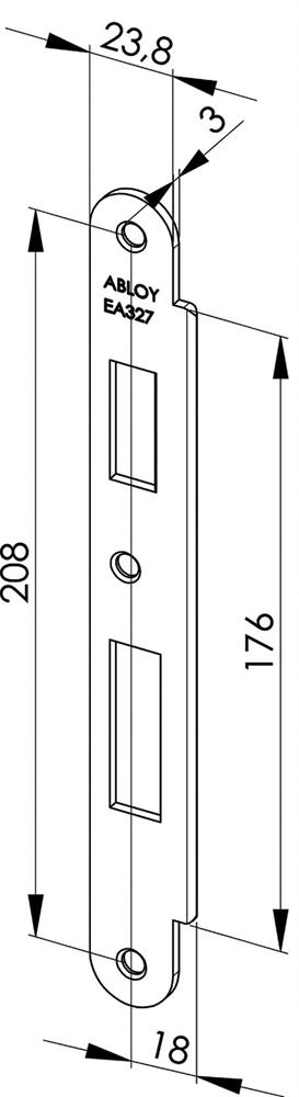 ABLOY EA327 Abloy sluitplaat voor stompe deuren | korte lip | 232x30x3mm | voor Abloy sloten DR 1/2/3/4. - 10037009