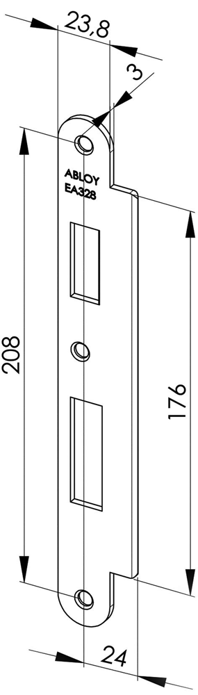 ABLOY EA328 Abloy sluitplaat voor stompe deuren | korte lip | 232x36x3mm | voor Abloy sloten DR 1/2/3/4. - 10037891