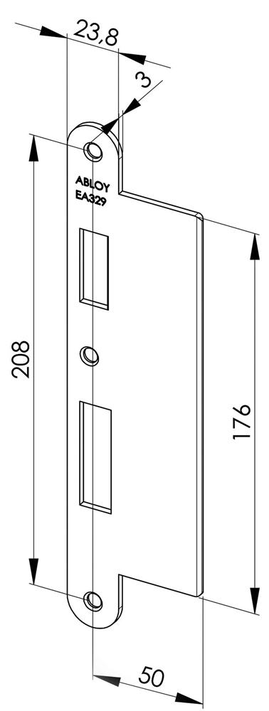 ABLOY EA329 Abloy sluitplaat voor stompe deuren | verlengde lip | 232x62x3mm | voor Abloy sloten DR 1/2/3/4. - 10013738