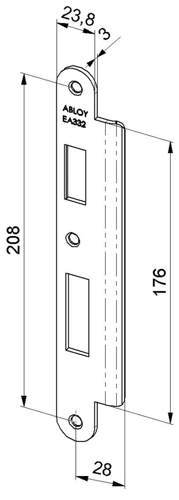 ABLOY EA332 Abloy sluitplaat met verlengde lip | 232x40.2x3mm | voor Abloy sloten DR 2/4. - 10031036