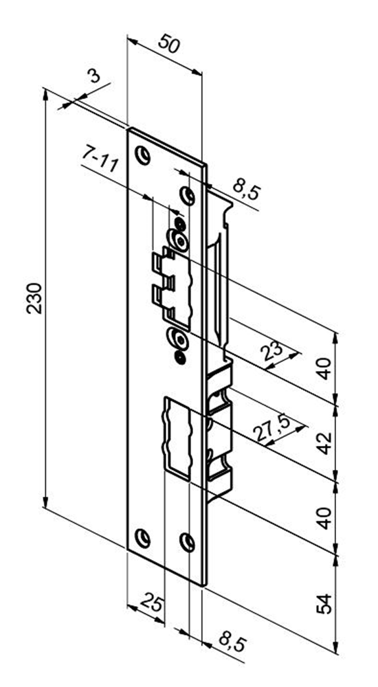 ABLOY LP764 Abloy sluitplaat voor stompe deuren | 230x50x3mm | voor Abloy EL532HS slot | DR 2/4. - 10038870