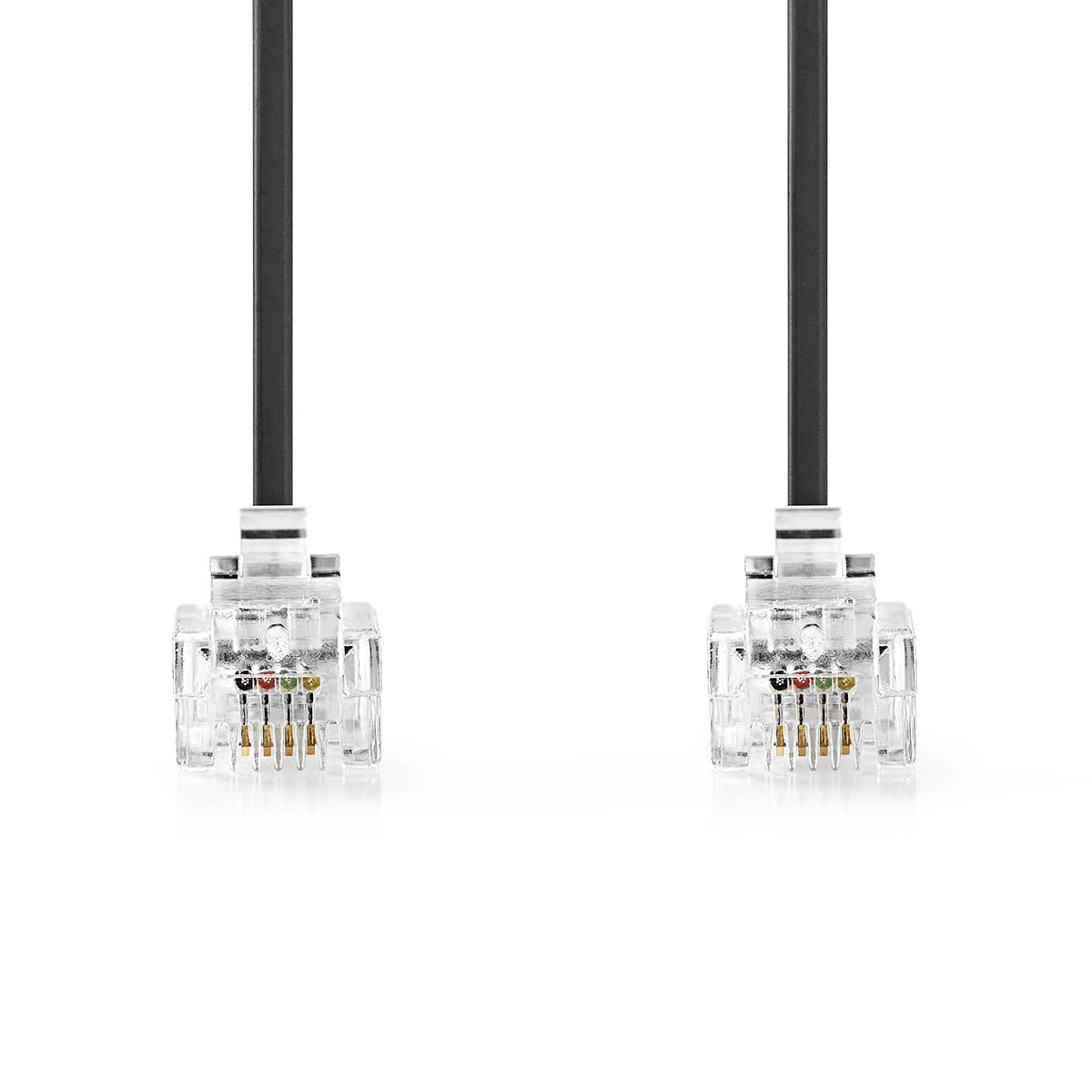 Nedis Telecomkabel | RJ11 Male | RJ11 Male | 2.00 m | Kabel design: Plat | Connectorplating: Goud Verguld | Kabeltype: RJ11 | Zwart - TCGL90200BK20