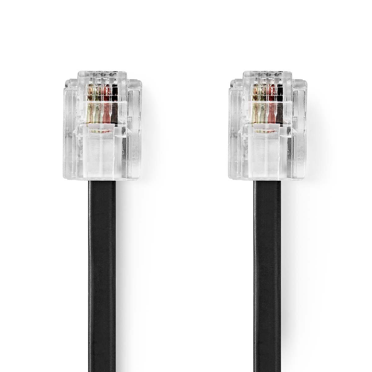 Nedis Telecomkabel | RJ11 Male | RJ11 Male | 5.00 m | Kabel design: Plat | Connectorplating: Goud Verguld | Kabeltype: RJ11 | Zwart | Label