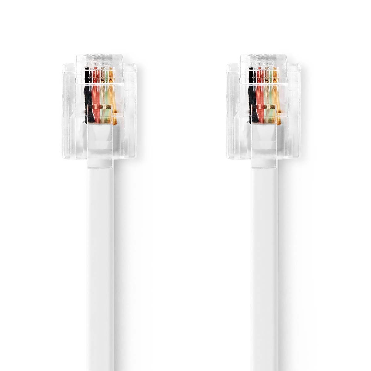 Nedis Telecomkabel | RJ11 Male | RJ11 Male | 2.00 m | Kabel design: Plat | Connectorplating: Goud Verguld | Kabeltype: RJ11 | Wit | Label