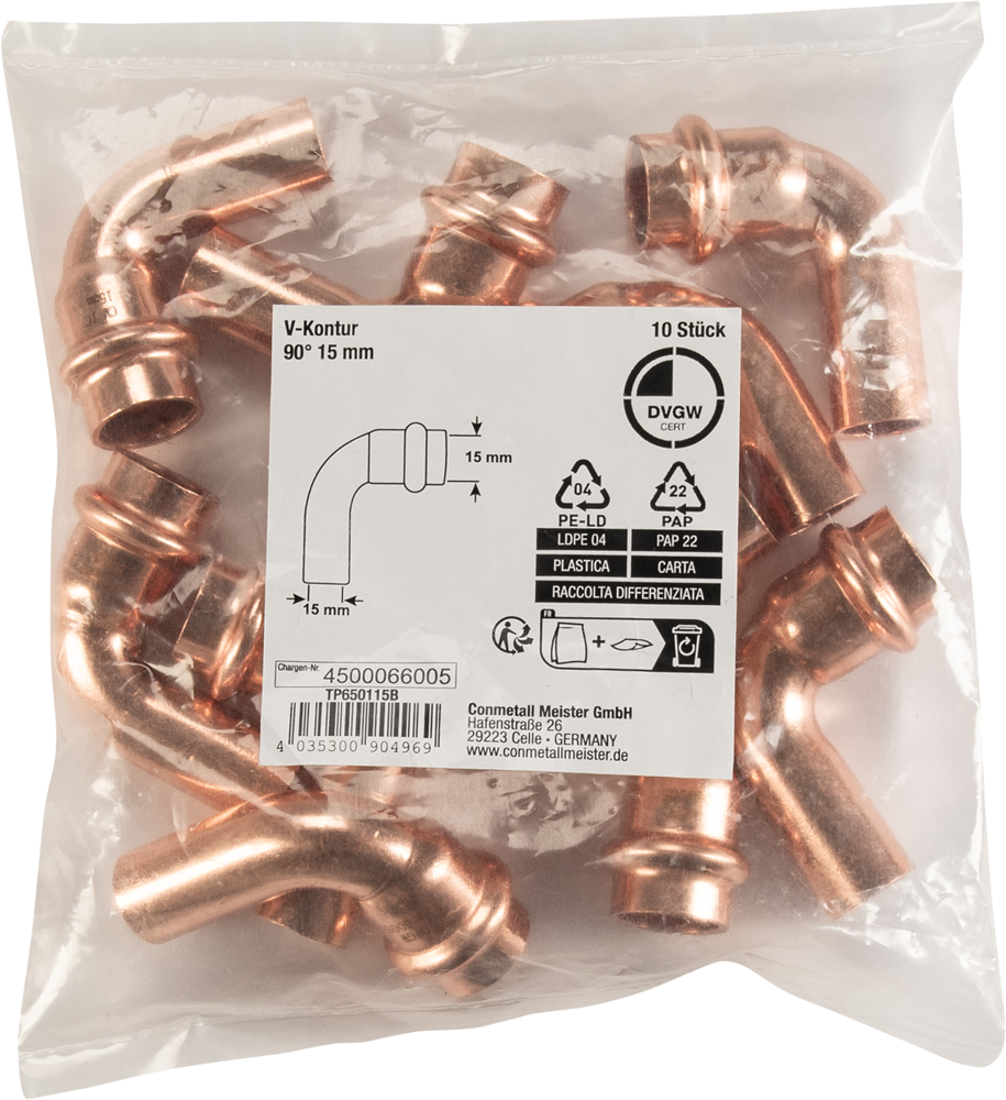 Cornat Perskoppeling Boog 90Gr 15Mm 10St TP650115B
