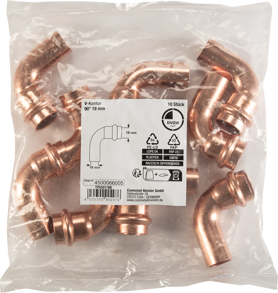 Cornat Perskoppeling Boog 90Gr 18Mm 10St TP650118B