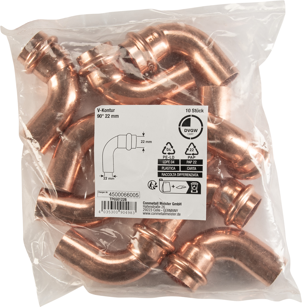 Cornat Perskoppeling Boog 90Gr 22Mm 10St TP650122B