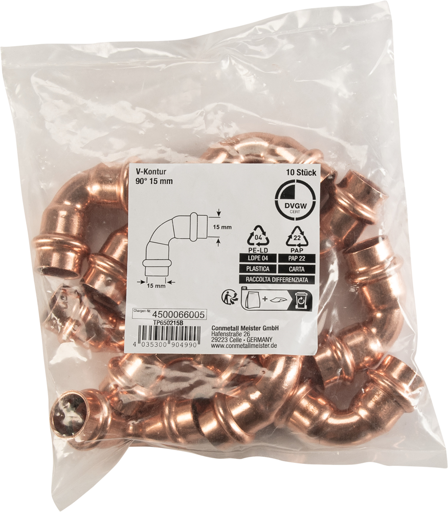 Cornat Perskoppeling Boog 90Gr 15Mm 10St TP650215B
