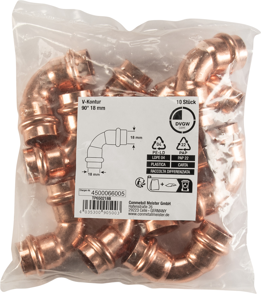Cornat Perskoppeling Boog 90Gr 18Mm 10St TP650218B