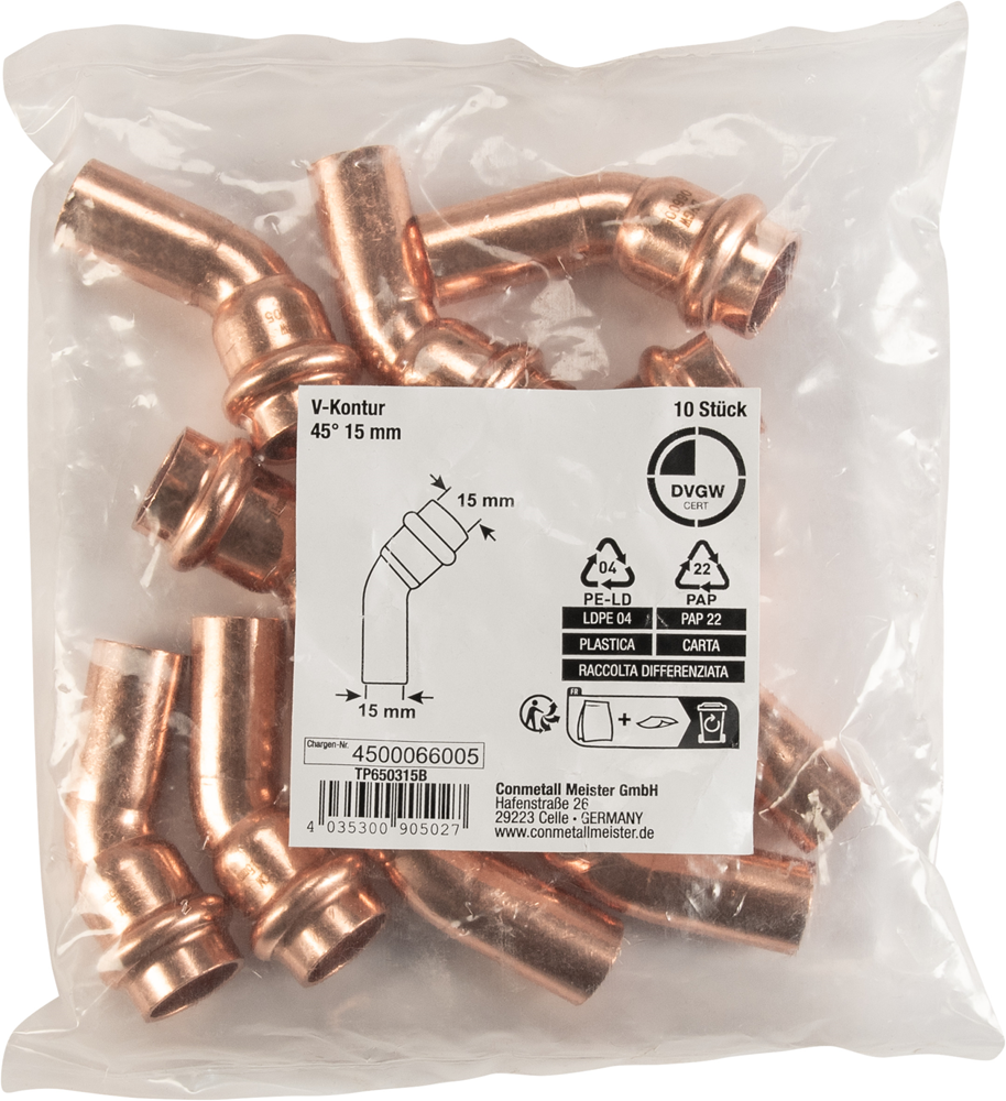 Cornat Perskoppeling Boog 45Gr 15Mm 10St TP650315B