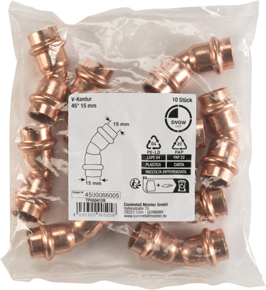 Cornat Perskoppeling Boog 45Gr 15Mm 10St TP650415B