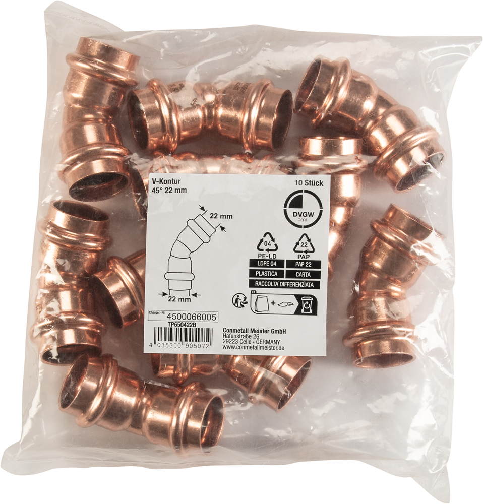 Cornat Perskoppeling Boog 45Gr 22Mm 10St TP650422B