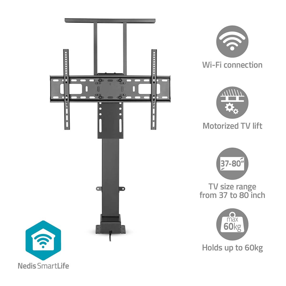 Nedis Gemotoriseerde TV-lift | 37 80 " | Maximaal schermgewicht: 60 kg | Ingebouwd Kastontwerp | Hefbereik: 79 184 cm | Afstandbestuurbaar | ABS