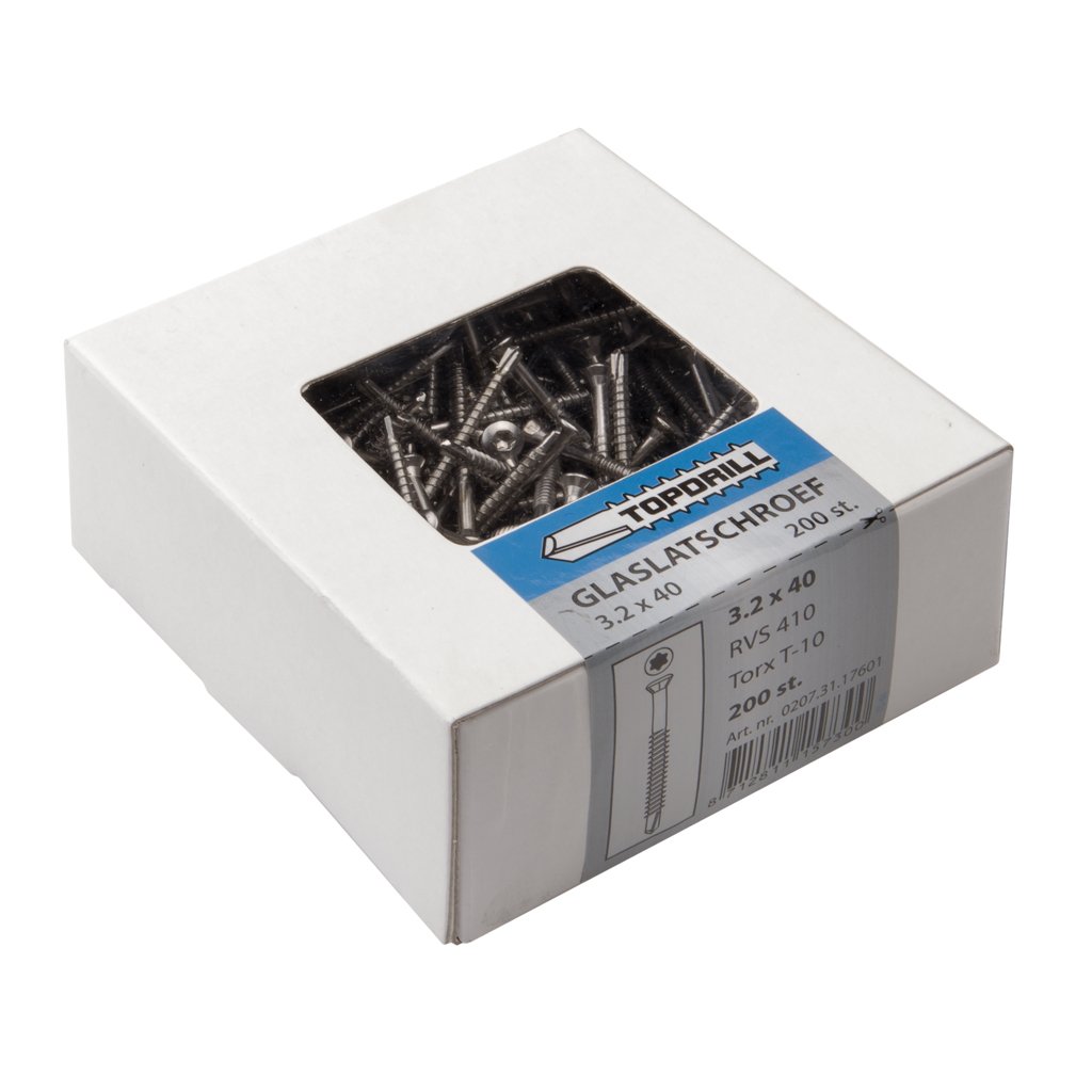 Topdrill Glaslatschroef Zelfborend Rvs-410 Lk Torx TX10 3.2X40 | 200 stuks - 0207.31.17601