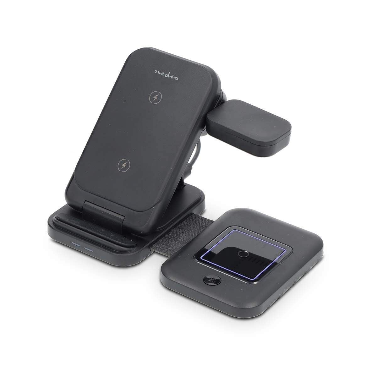 Nedis Draadloze Oplader | 3-in-1 | 15 W | LED-indicatie in gebruik | Inclusief kabel | USB-A USB-C™ | 1.00 m WDCHAQ15W110BK