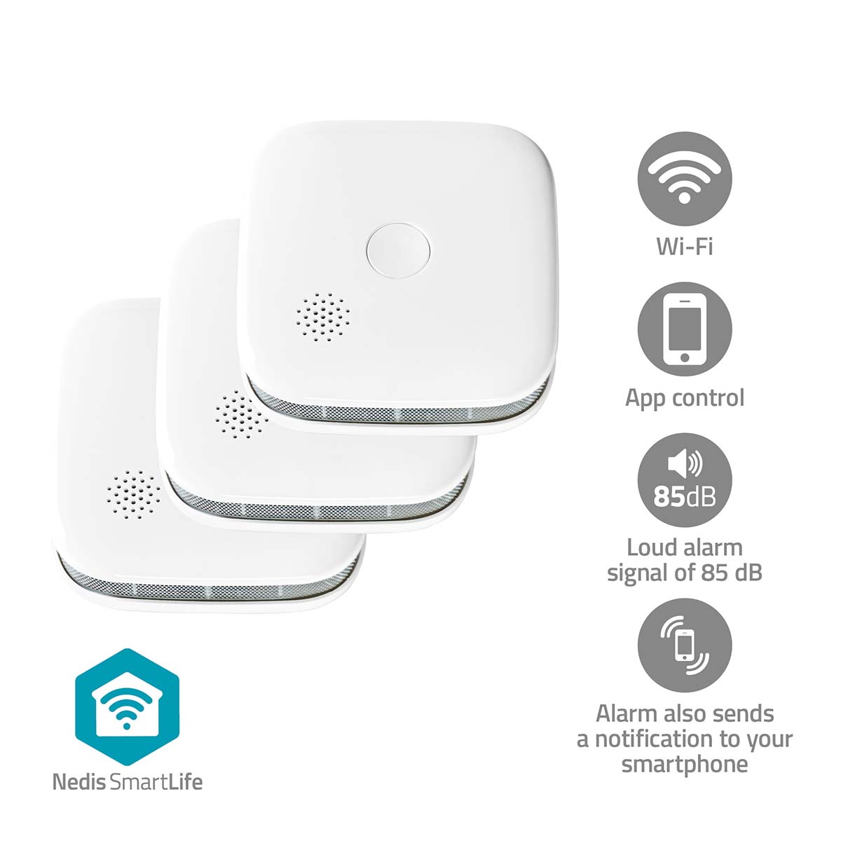 Nedis SmartLife rookmelders | Wi-Fi | 10-jarige sensor | 85 dB | 3 stuks | Wit - WIFIDS21WT3