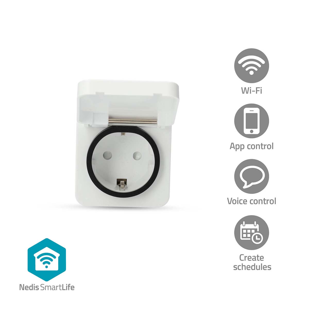 Nedis SmartLife slimme stekker | Wi-Fi | Energiemeter | 3680 W | IP44 | Grijs/Wit - WIFIPO130FWT