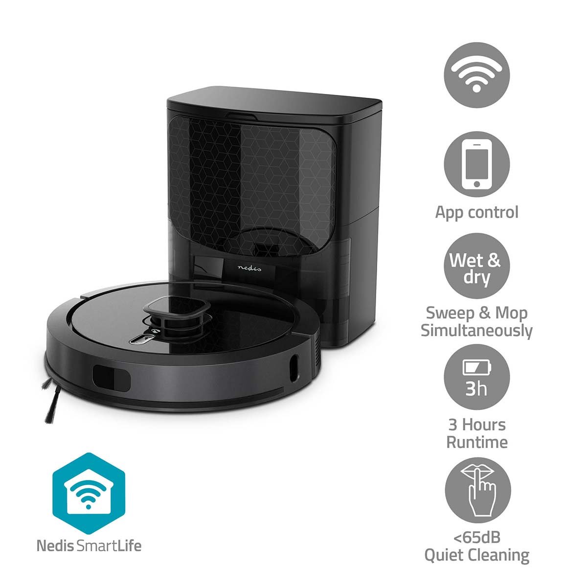 Nedis SmartLife Robotstofzuiger | Laser navigatie | Wi-Fi | Capaciteit opvangreservoir: 0.6 l | Automatisch opladen | Android™ IOS