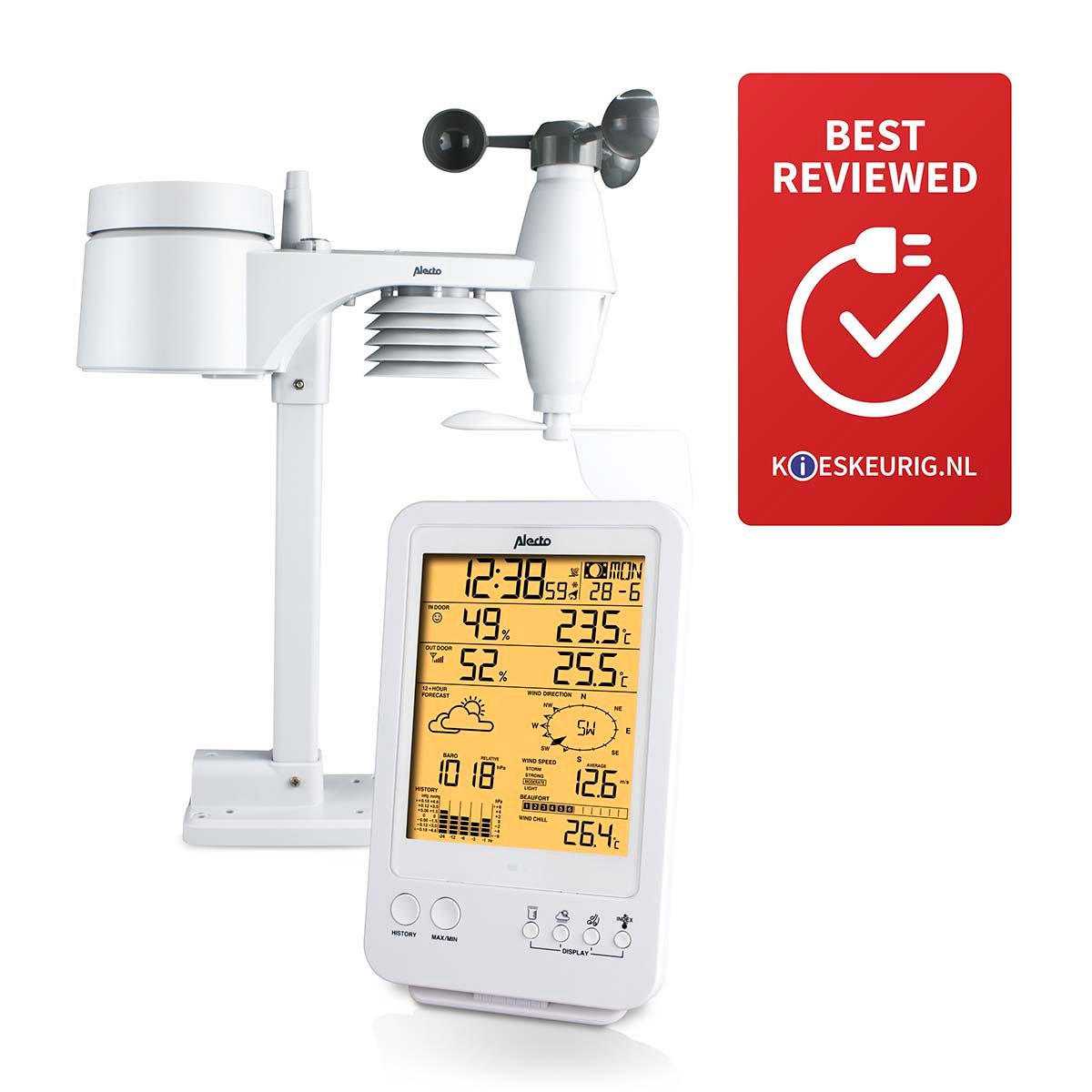 Alecto WS-4800 Professioneel weerstation met draadloze sensor wit - WS-4800