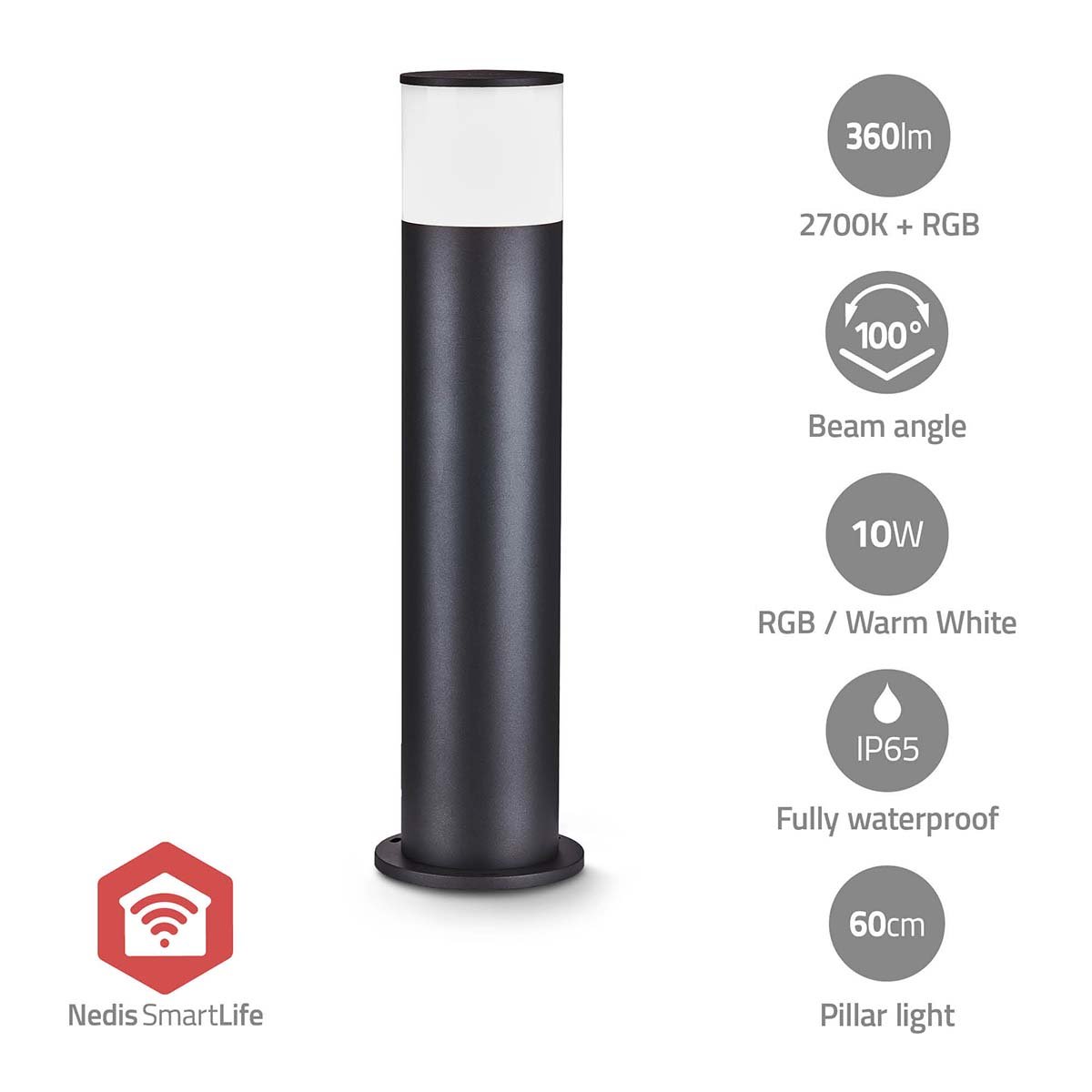Nedis Smartlife Buitenlamp | 360 lm | Zigbee 3.0 | 10 + 4 W | RGB Warm Wit | 2700 K | Aluminium | Android™ IOS ZBLOP10RGBW