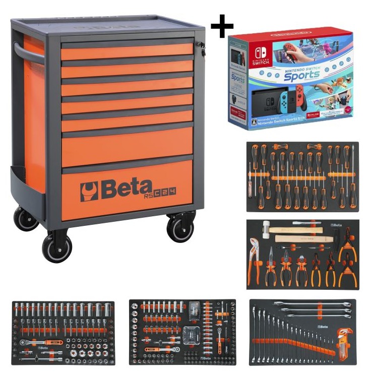 Beta RSC24/7FO Gevulde Gereedschapswagen | + Nintendo Switch Sports Edition | 7 Lades | 390-delig | Oranje - ZNLDEC022 afbeelding