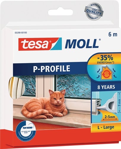 Tesa Venster-/deurtochtstrip | B9mmxH5,5mmxL6m | wit | 10 stuks - 05390-00100-00 05390-00100-00