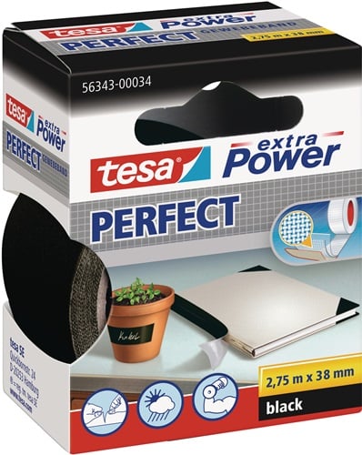 Tesa Weefseltape | zwart | lengte 2,75 m | breedte 38 mm wiel | 6 stuks - 56343-00034-03 56343-00034-03