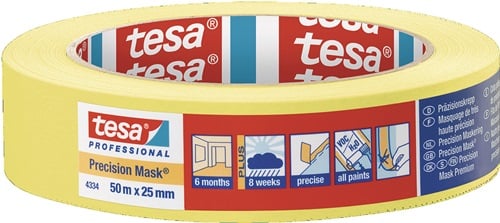 Tesa Precisie afplaktape | glad | geel | lengte 50 m | breedte 25 mm | wiel | 6 stuks - 04334-00001-00 04334-00001-00